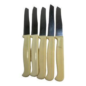 Vintage Quikut Stainless Steel Knife Set of 5 with MCM Tenite Bakelite Handles